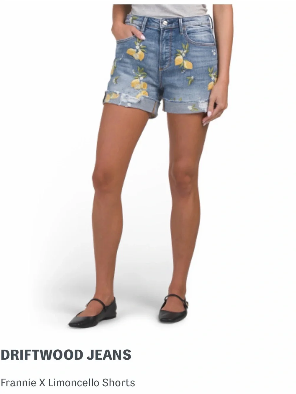DRIFTWOOD Limoncello Blue Denim Shorts Embroidery